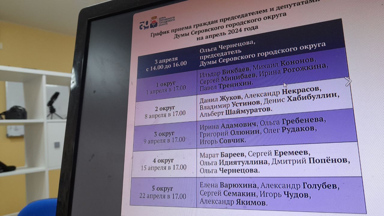 Дума Серова опубликовала график приема граждан депутатами на апрель