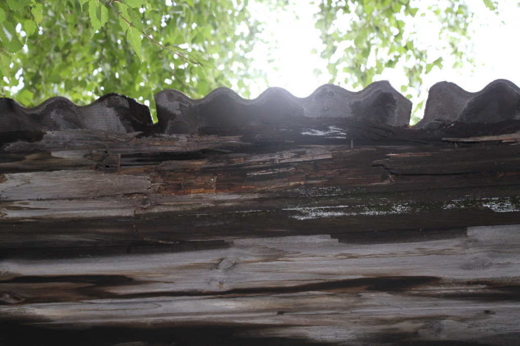 Шифер лопнул. В трещины просачивается вода из-за которой гниют деревянные конструкции дома. Фото: Константин Бобылев, "Глобус"