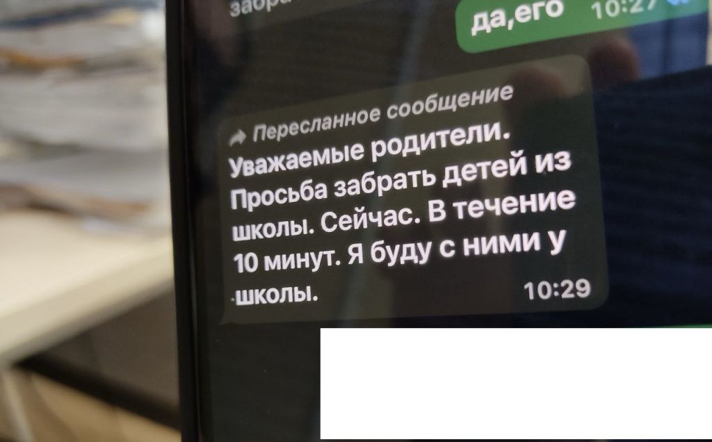 Такое сообщение в школьном чате получила мама ученика школы №1. Фото: Анна Куприянова, "Глобус"