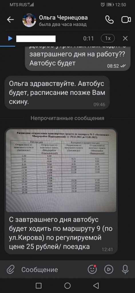 Скриншот переписки с председателем Думы Ольгой Чернецовой
