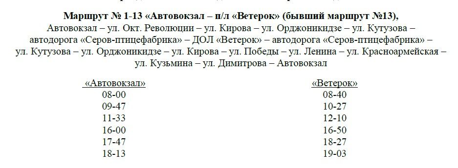 Расписание предоставлено администрацией Серовского муниципального округа