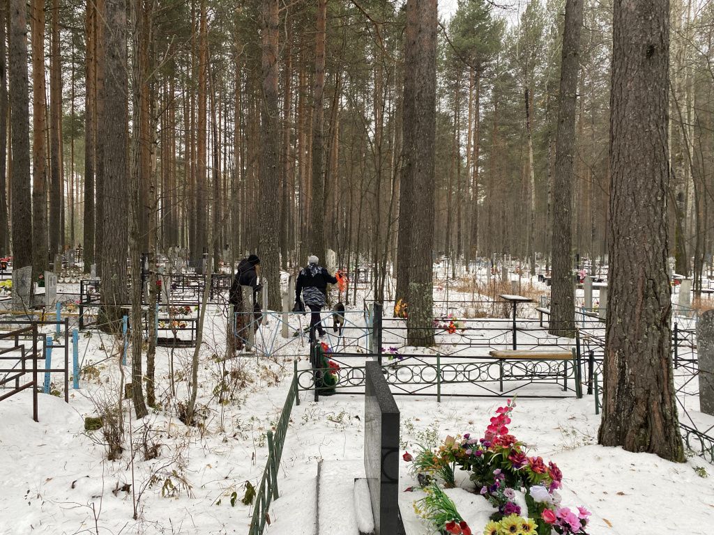 По просьбе родных Сергея Урмаева поисковики обошли вокруг могилки друга мужчины. Фото: Анна Куприянова, "Глобус"