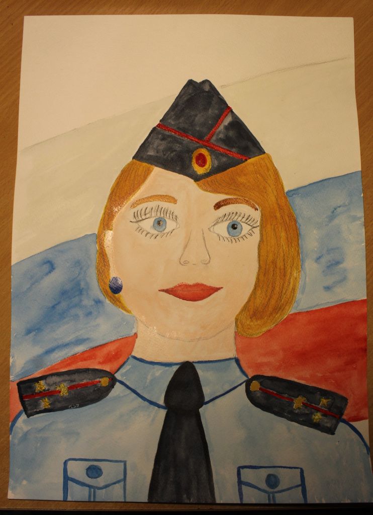  «Портретмамы. Наша мама работает в патрульно-постовой службе!» нарисовали Виктория и Данила Козловы.Фото: полиция Серова