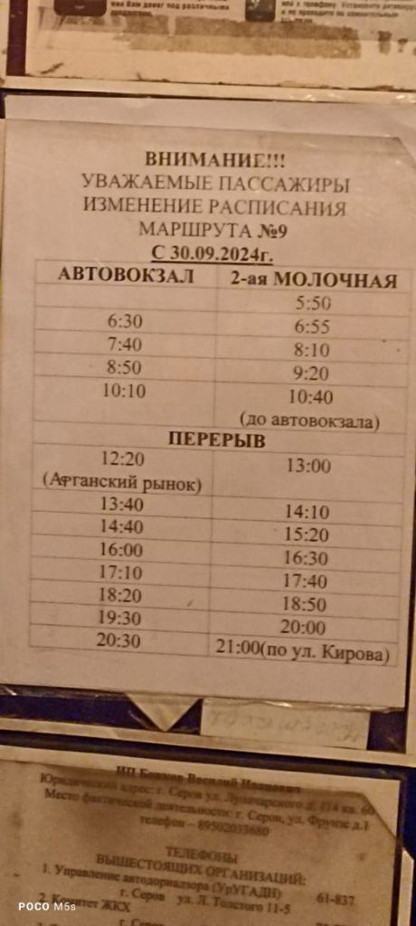 Обновленное расписание на маршруте №9А. Фото: Анна Колмакова