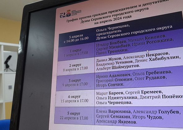 Дума Серова опубликовала график приема граждан депутатами на апрель