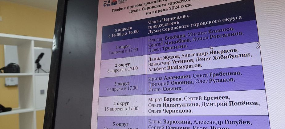 Дума Серова опубликовала график приема граждан депутатами на апрель
