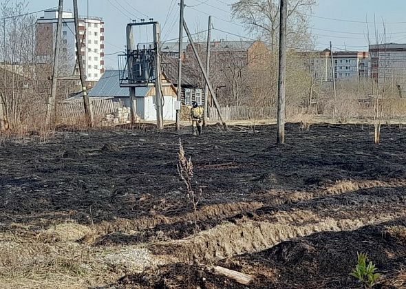 В Серове у здания новой школы загорелась трава