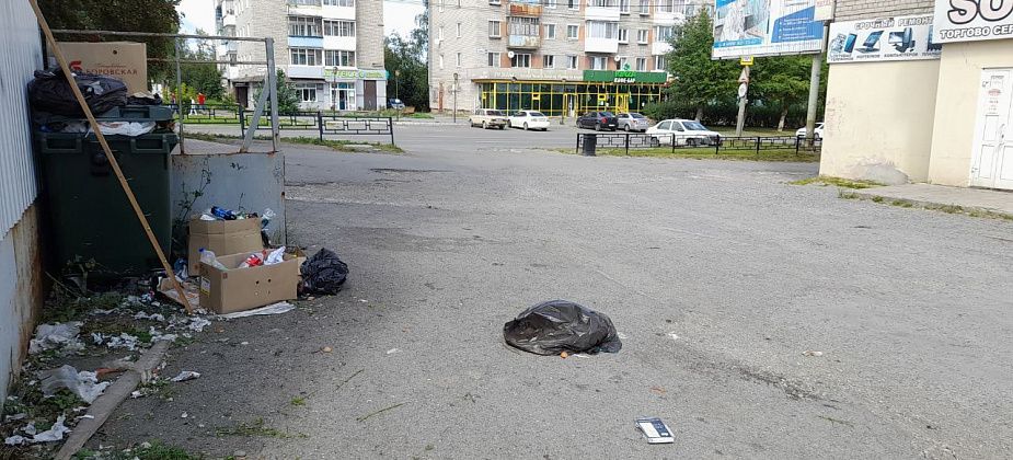 Серовчане пожаловались на переполненный мусорный бак у продуктового магазина