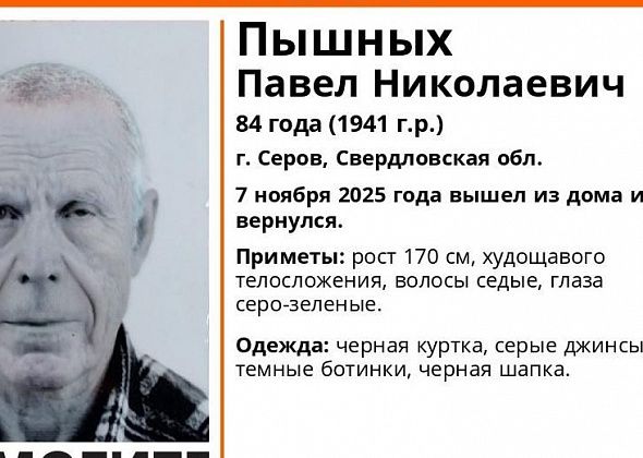 В Серове ищут пропавшего без вести 84-летнего Павла Пышных