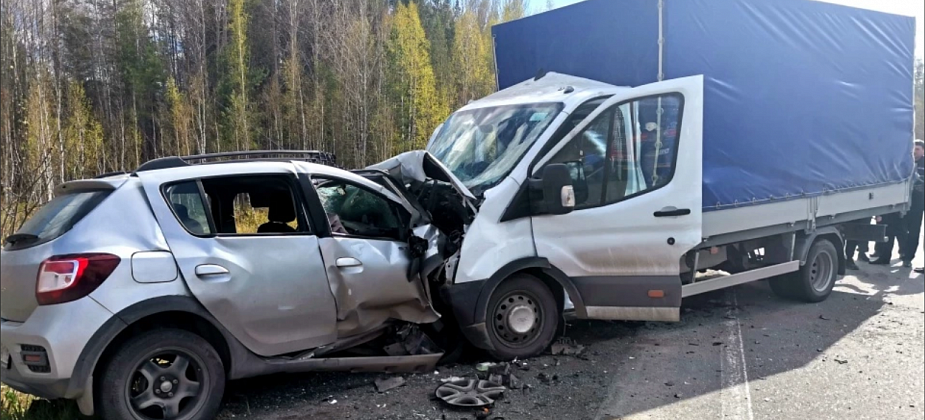 На Серовском тракте автомобиль Renault Sandero столкнулся с грузовичком. Водитель легковушки погиб