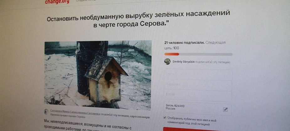 Серовчане просят мэрию "остановить необдуманную вырубку зеленых насаждений в черте города". Опубликована петиция